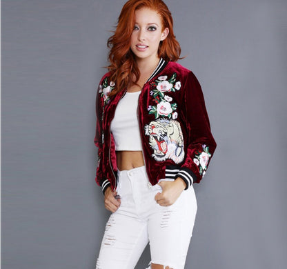 Woman's Vintage Style Bomber Jacket - Retro Tiger Theme