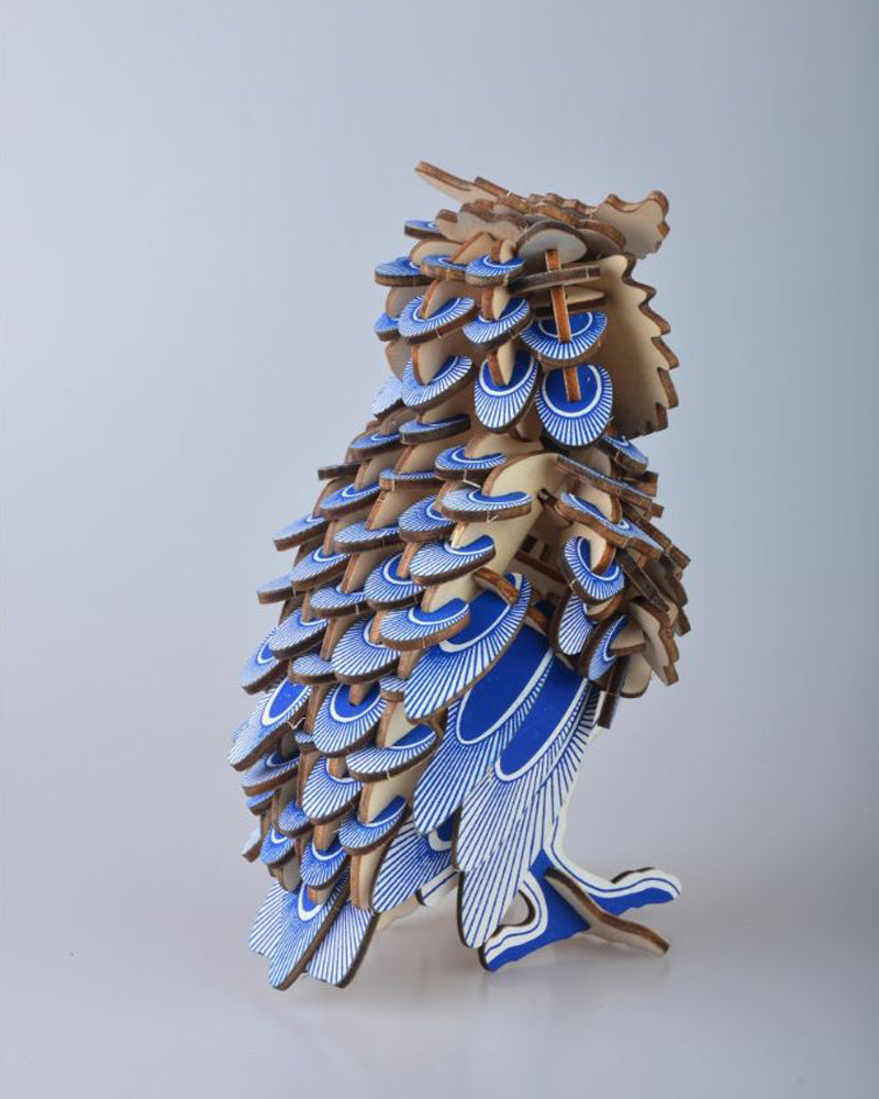 Blue Wooden 3D Owl Puzzle