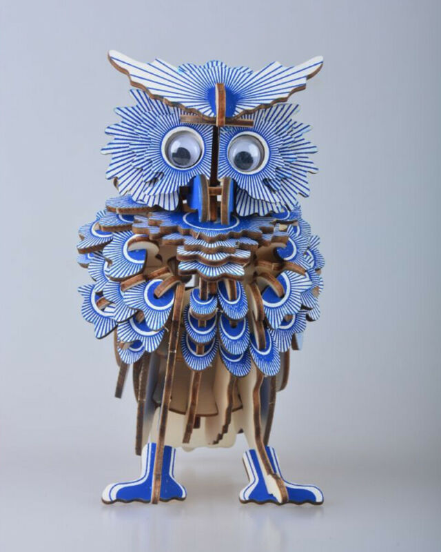 Blue Wooden 3D Owl Puzzle