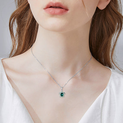 Green Crystal Turtle Necklace - S925 Silver