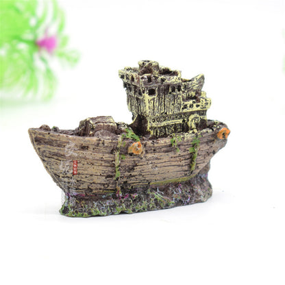 Small Sunken Boat Aquarium Decoration