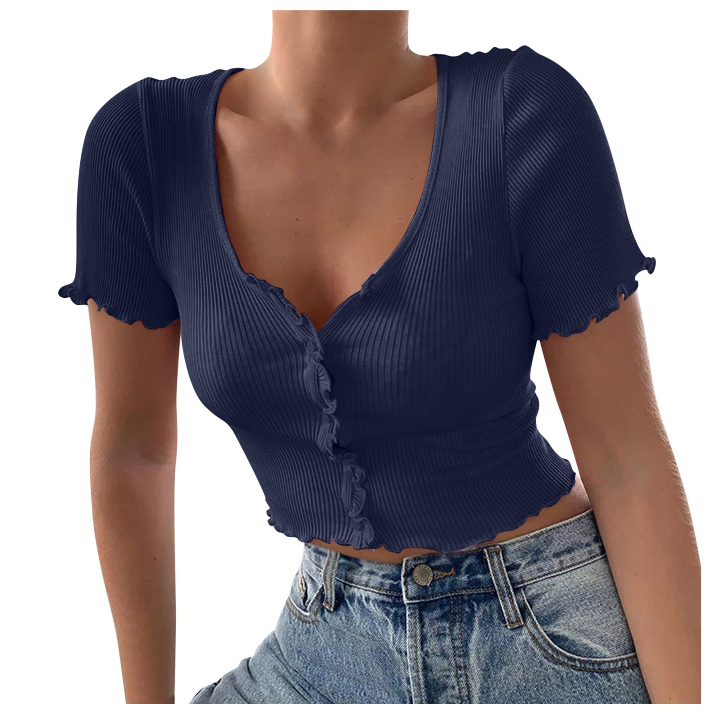 Casual Ruffles Crop Top V-Neck