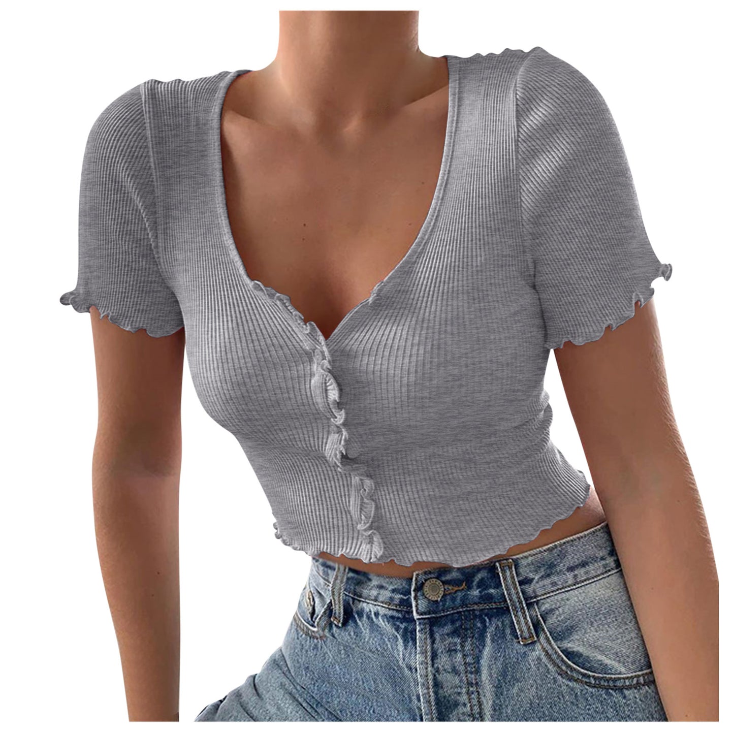 Casual Ruffles Crop Top V-Neck