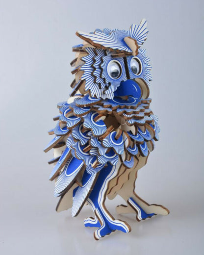 Blue Wooden 3D Owl Puzzle