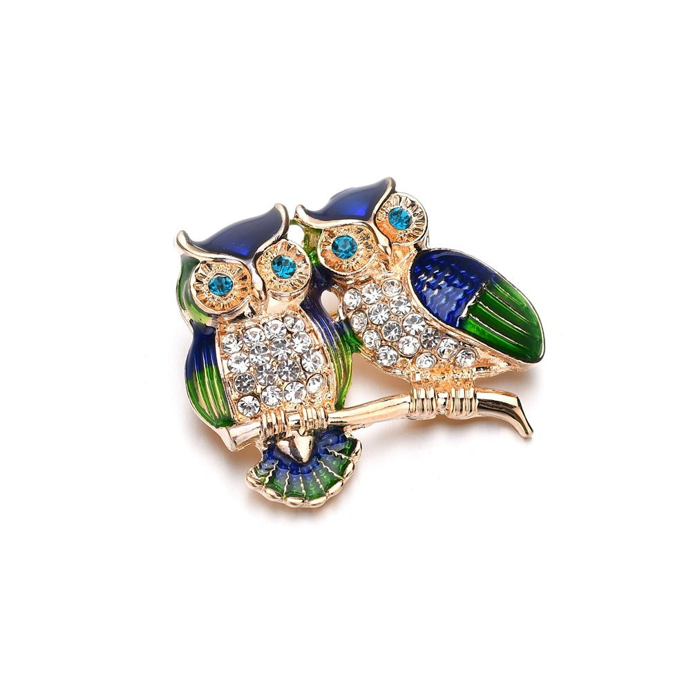 Pretty Double Owl Brooch