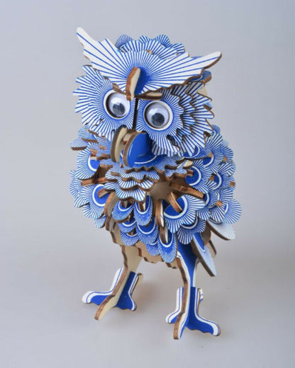 Blue Wooden 3D Owl Puzzle