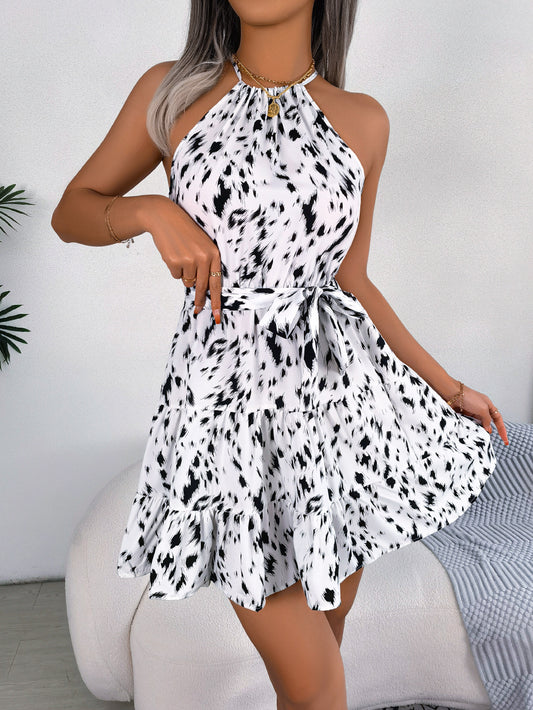 Be Bold and Beautiful with This Casual Leopard Print Ruffled Swing Dress!