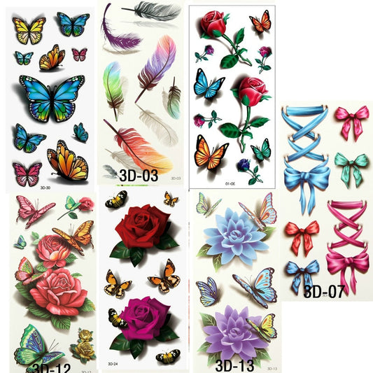 Autocolante frumoase pentru tatuaje impermeabile - fluturi, flori și multe altele!