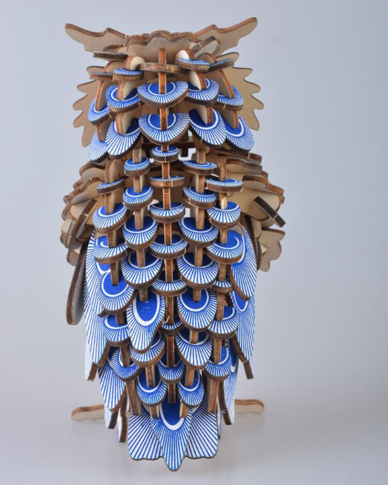 Blue Wooden 3D Owl Puzzle