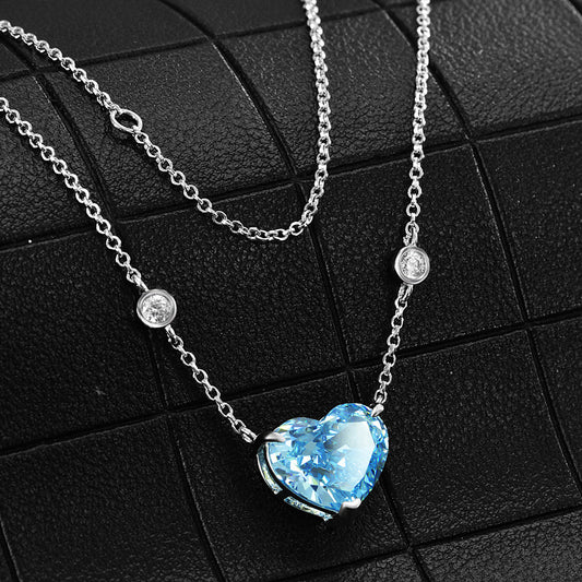 Ocean Blue Heart Necklace - S925 Silver