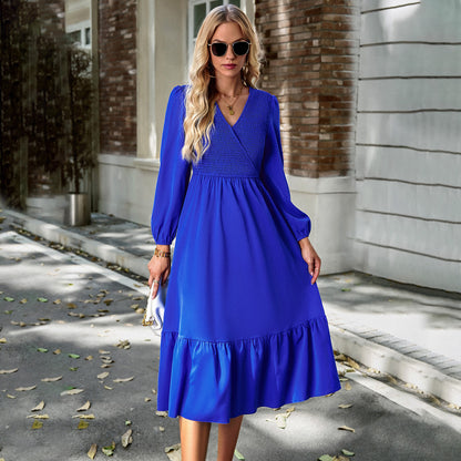 Gorgeous Winter V-Neck Dress - Solid Color Long Sleeve!