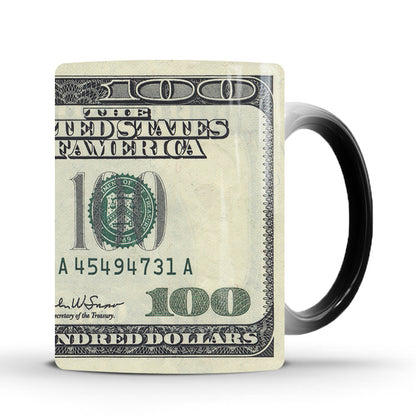 Novelty Invisible Image Mug -  Hidden Portrait of Hundred Dollar Bill - Reveal it with Tea or Coffee!