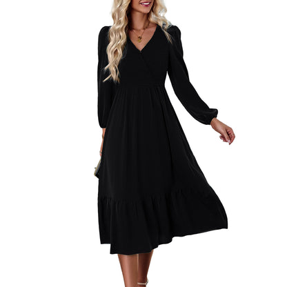 Gorgeous Winter V-Neck Dress - Solid Color Long Sleeve!