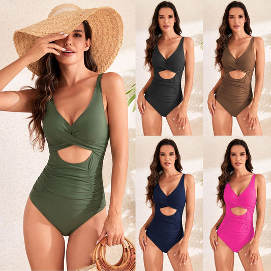 Solid Color Middle Window One-Piece
