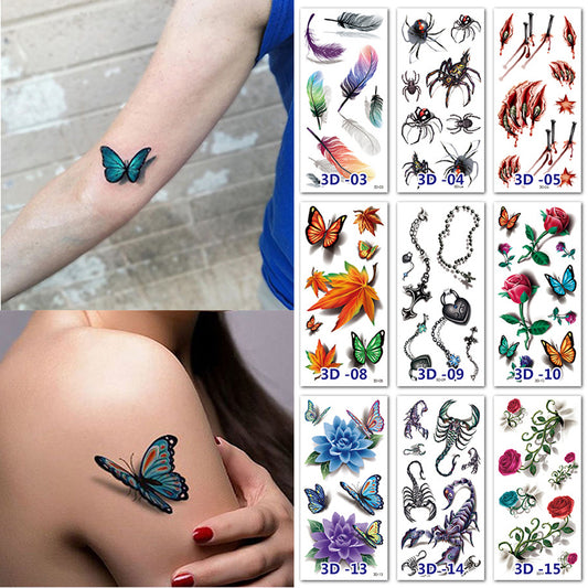 Autocolante frumoase pentru tatuaje impermeabile - fluturi, flori și multe altele!