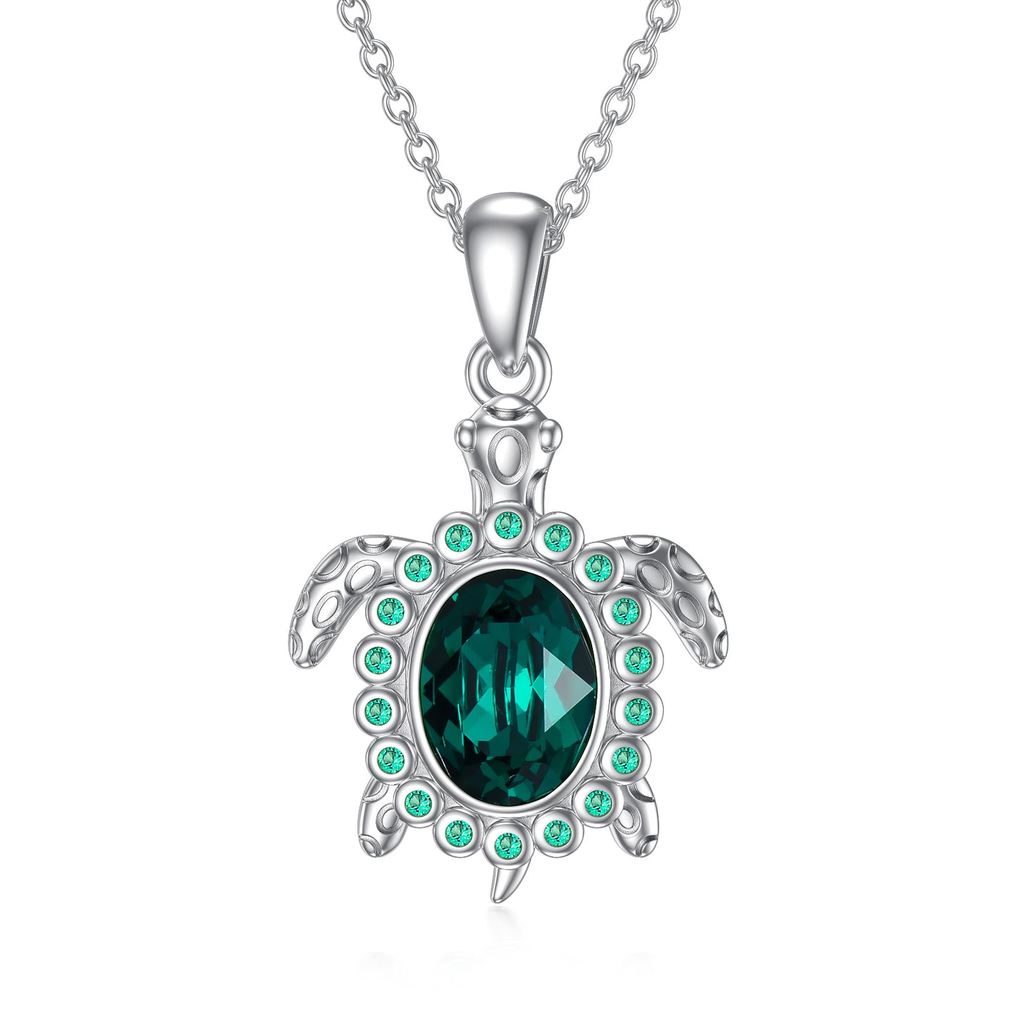 Green Crystal Turtle Necklace - S925 Silver