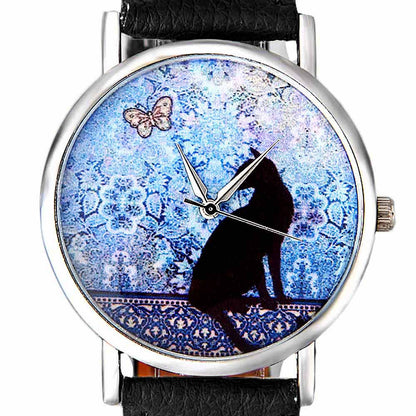 Simpatico orologio con motivo gatto e farfalla