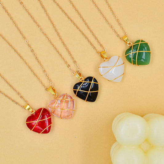 Pretty Crystal Heart Necklace - Five Colors to choose from!
